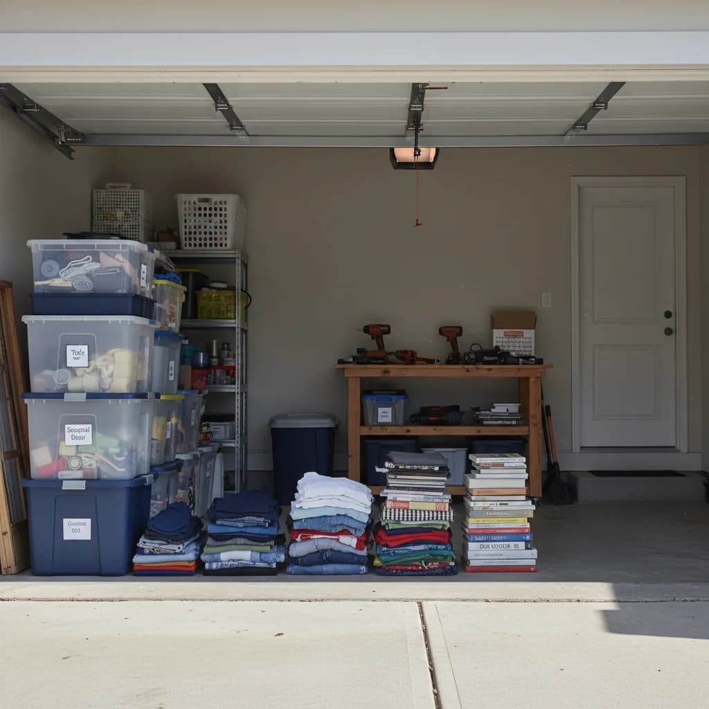 Aufgeräumte Garage mit Regalsystem und Ordnung
